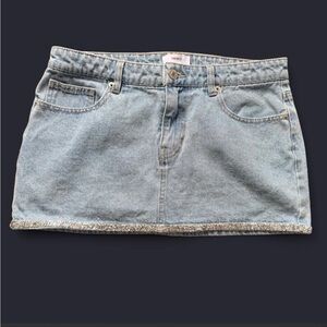 Forever 21 Light Blue Denim Mini Skirt with Sparkle Hem